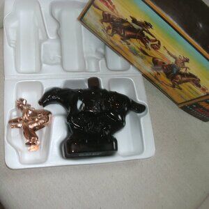 Vintage 70s Avon Pony Express Aftershave Amber Horse Bottle Gold Cowboy with Box